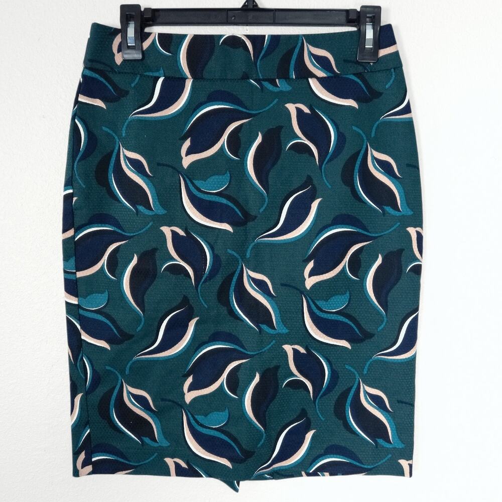 Ann Taylor Factory Pencil Skirt Blue Print Size 0 Office Siren